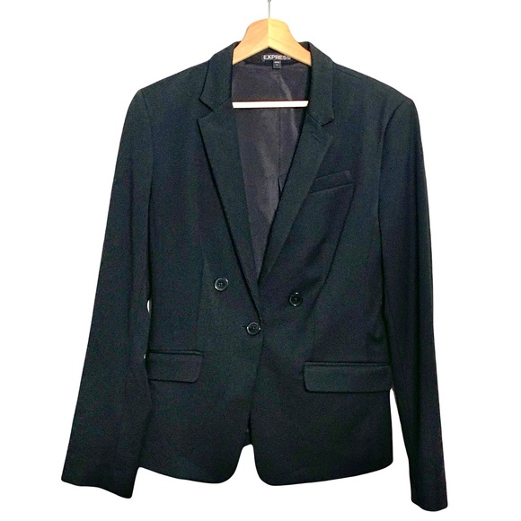 Express Black One Button Fitted Blazer Size 8 Office Career Black Blazer - Picture 1 of 12